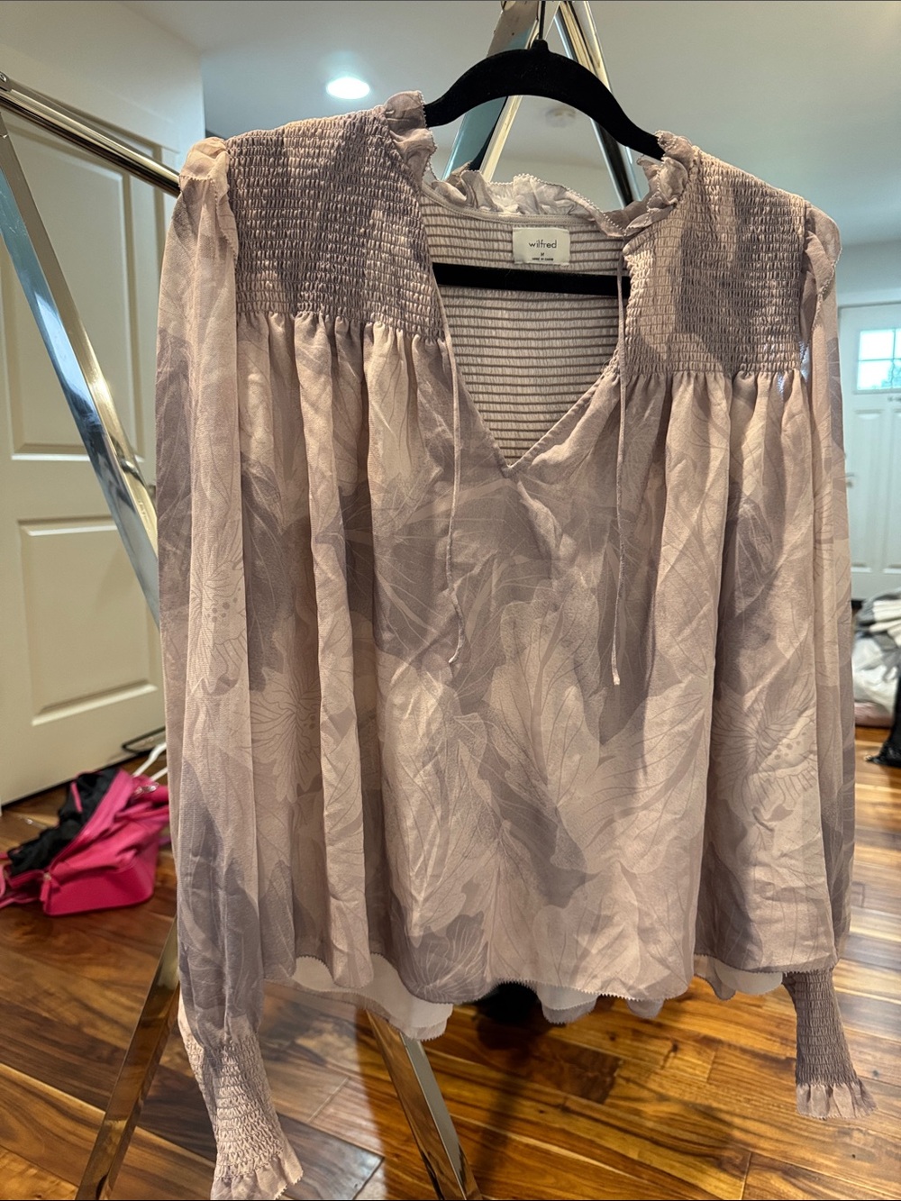 Wilfred Dusty Lavender Smocked Yoke Floral Blouse